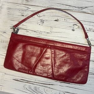 HOBO International Red Leather Pleated Clutch/Shoulder Bag with Silver Hardware